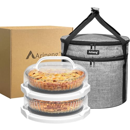 Arineng 2 Pack Pie Containers with Lids and Handles, Includes Insulated Bags and Non-Slip Heating Pads, BPA Free Pie and Cheesecake Containers, Thanksgiving Gifts