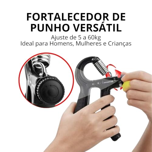 Hand Grip Fortalecedor com Mola para Braço Antebraço Mãos Punho Dedos Resistente Regulável 5 a 60kg