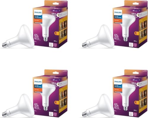 Image of PHILIPS LED 65 W BR40 Ultra Definition Light Bulbs, Soft White, 4-Pack | 800 Lumen, 2700K, Dimmable, Frosted Flicker-Free, CRI95 True Colors, Up to 15000 Hour Lifespan