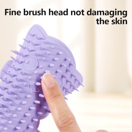 Image of Cat Self Grooming Comb, Stool Foot Scratching Grooming Comb Short Long Hair Cat Soft Rubbing Scratching Grooming Massage Comb for Indoor Cats Kittens Cat Brush Toys (Pink+Purple)