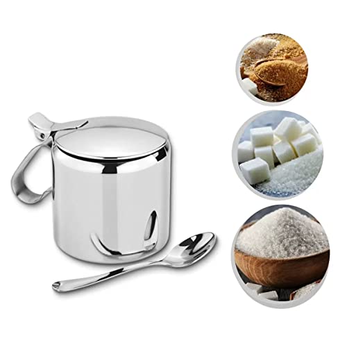 Açucareiro Inox De Mesa Pequeno Com Tampa Colher Alça - Clink