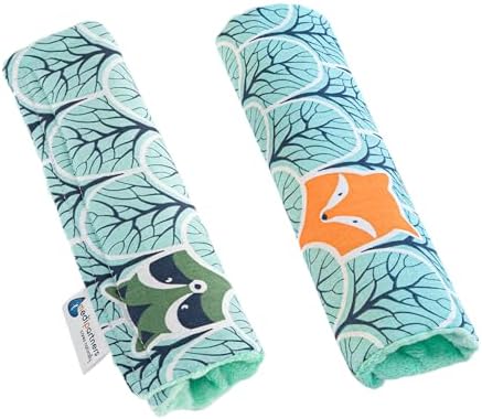 Medi Partners Gurtpolster Kinder 2 Stück Autogurt Polster Gurtschutz für Auto - 17x22cm 100% Baumwolle Minky Schulterpolster Kids Gurt Schutz Sicherheitsgurt (Wald mit minzer Minky