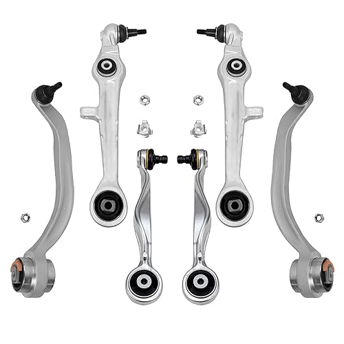 Image of Detroit Axle - Front Upper Lower Control Arms Kit for Audi A8 A6 Quattro S8 S4 Volkswagen Passat, Upper Rearward and Lower Forward & Rearward Control Arms with Ball Joint Assembly