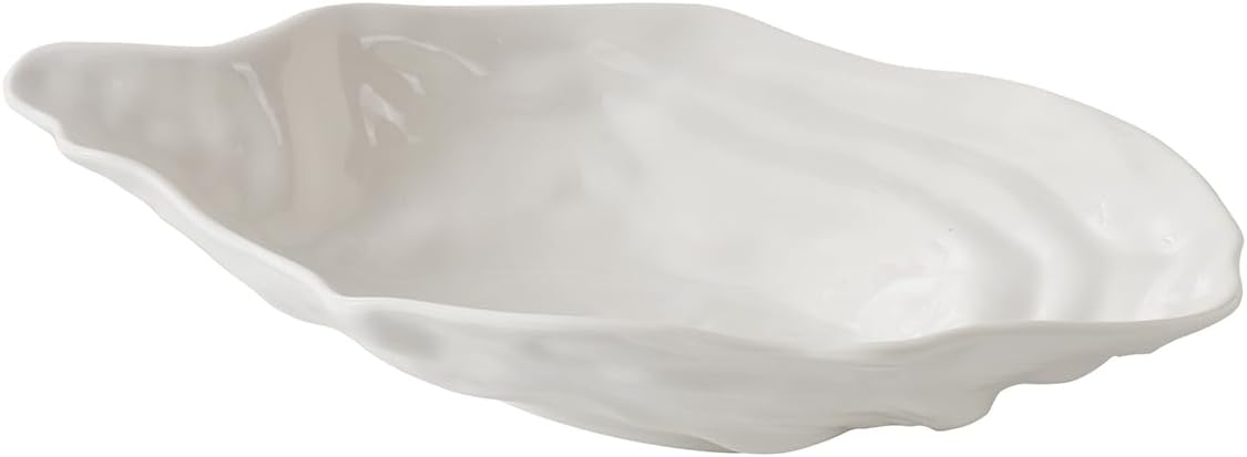 Pampa Bay Porcelain Large Oyster Bowl, 13.25 x 8.25 Inch, White/Gold Tone, Oven and Dishwasher Safe