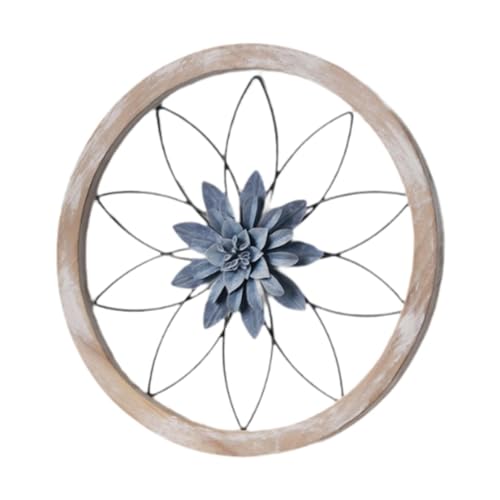 Sculpture murale fleur déco métal bleu et bois pour bureau