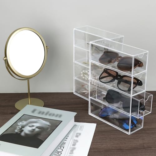Miniatura 3 de Qwork Paquete De 2 Cajas De Almacenamiento Para Gafas, Relojes, Joyas - 17,5 X 24,6 X 6,5 Cm - Organizador Acrílico Multifuncional Con 4 Cajones