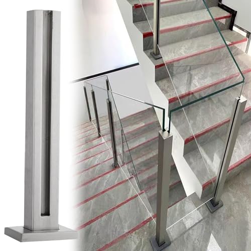 Robuster Edelstahl-Glasgeländer-Abstandshalter für 10 mm gehärtetes Glas – Innenflur- und Treppenglas-Zaunpfosten – 85 cm silbernes Endpfostengeländersystem