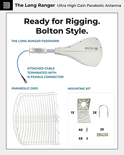 Bolton Technical Long Ranger Antenna | New Parabolic - Over 20 Miles Range | All Cell Bands: 5G, 4G, Lte | Wifi 2.4/5 Ghz Wifi 6 | High Gain Cellular/Wifi Antenna Up To +28 Db | All Carriers #TOP5