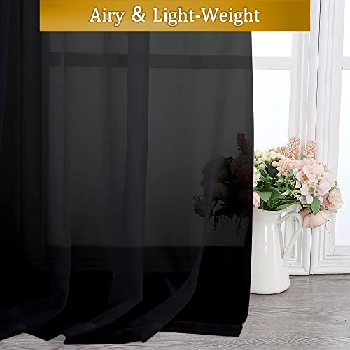 Aiyufeng Black Sheer Curtains For Windows 54 Inch Long 2 Panel Set, Rod Pocket Soft Voile Sheer Classic Window Treatment With Light Through For Bedroom/Living Room, 40W X 54L, 2-Pack #TOP6