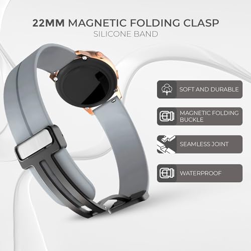 Image of GameSir 22mm Smartwatch Strap | Soft Silicone Magnetic Lock Replacement Band Compatible with Noise ColorFit & All 22mm Lug Watches | Flexible, Sweatproof & Fashion Design Strap (Light Grey)