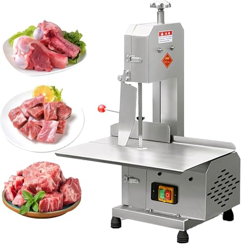 Máquina de sierra de cinta eléctrica comercial para corte de carne con potencia de 750 W y grosor ajustable para procesamiento profesional de alimentos