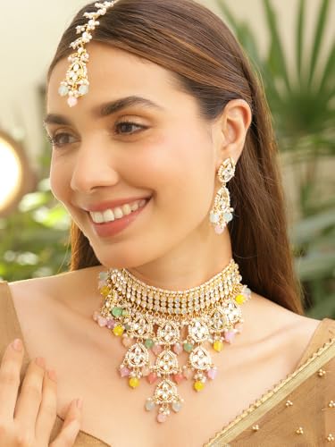 Image of Rubans Beads Necklace Set Gold Plated Traditional Jewellery Gift for Women & Girls