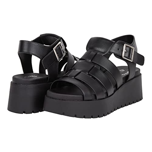 Womens Platform Gladiator Sandals 2.5 Inch Back 1.5 Inch Front Strappy Wedge Open Toe Buckle Summer Shoes Black White - KAROL4