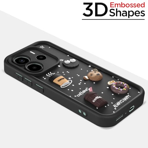 Image of Pikkme Back Cover for Redmi Note 14 5G | 3D Bear Silicone Cute & Fun Coffee Cartoon | Full Body Protection Bumper Case (Black)