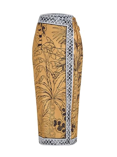 Women's Tropical Print Wrap Maxi Skirt Tie Side High Waisted Boho Vacation Skirts