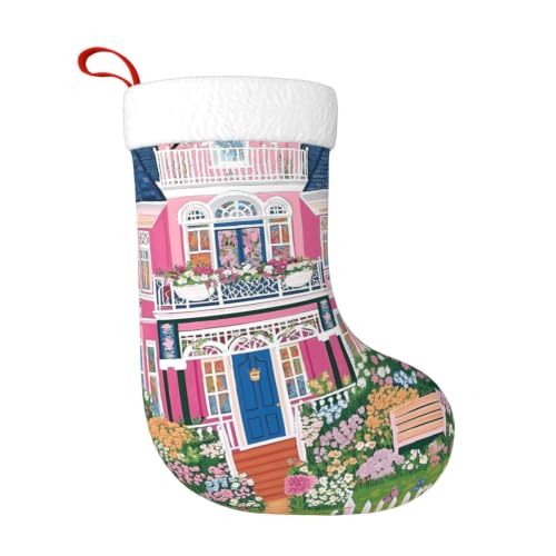 Beautiful Manor Spring Garden House Christmas Stockings, Xmas Socks Fireplace Hanging Ornaments for Family Holiday Party Decorations Gifts