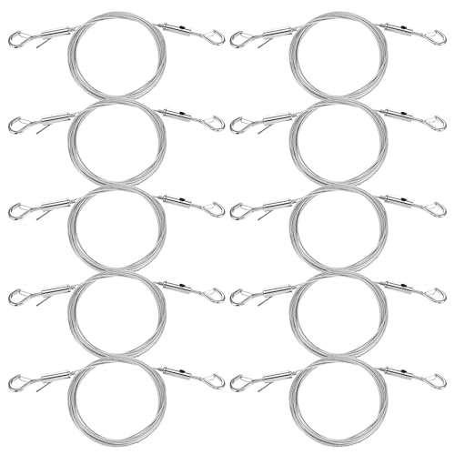 Image of Sibba 10pcs Adjustable Picture Hanging Wire Kit 9.8FT x 1.5mm Stainless Steel Heavy Duty Wire Rope with Hooks Cables Ropes for Hanging Mirrors, Billboards, Lamps, Flowerpot, Basket, Artwork (33lbs)