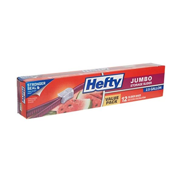 Hefty Slider Jumbo Storage Bags, 2.5 Gallon Size, 12 Count The