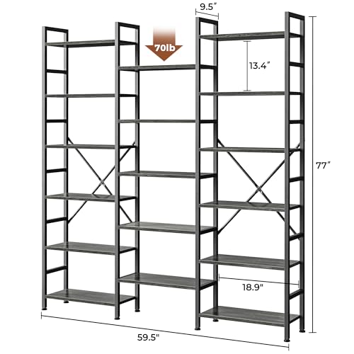 Image of SUPERJARE Triple Bookshelf, Bookcase with 17 Open Display Shelves, Wide Book Shelf Book Case for Home & Office, 6 Tier, Grey