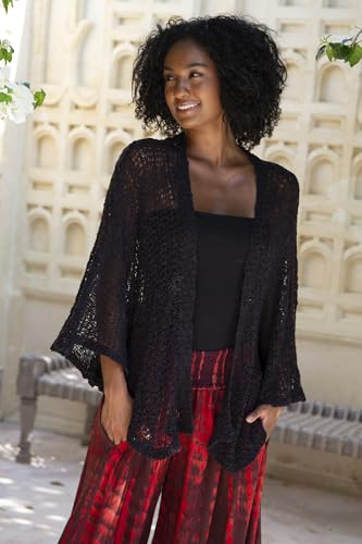 Image of SHU-SHI Lightweight Open Front Cardigan for Women Hollow Out Sweater Knitted Poncho Batwing Loose Popcorn Shawl Boho Wrap