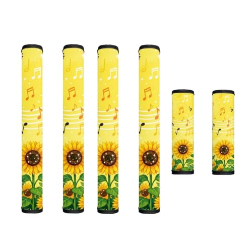 Image of Fridge Door Handle Covers Set of 6 Kitchen Appliance Decor Handles Glove Anti-Slip Protectors Washable Fabric Refrigerator Decor Accessories, Sunflower Musical Note Yellow