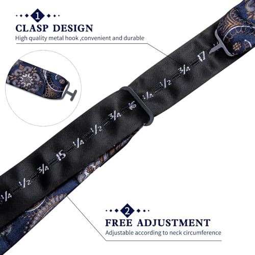 Set de corbata de moño, pañuelo y gemelos en seda floral azul miniatura 6