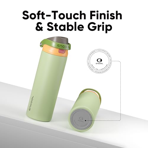 Image of ENCOOL Leakproof Insulated Water Bottle with Straw Dual-Sip Water Bottle Bag-Safe Design for Work, Commute & Gym - Keeps Drinks Cold All Day, 24 oz, Sage Green