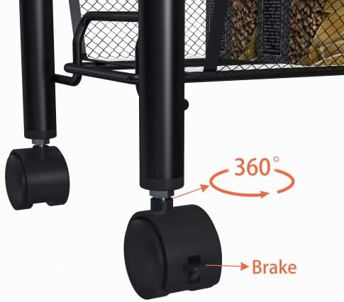 5-Tier Storage Rack, WASJOYE Utility Cart Gap Mesh Wire Kitchen Sauce Organization Trolley Rolling Cart with Lockable Wheels for Office, Bathroom, Nursery, School Supplies, Narrow Place (Black)