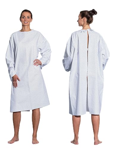 ZOLLNER Camice paziente, ospedaliero, lungehzza 110 cm, bianco/blu, retro aperto