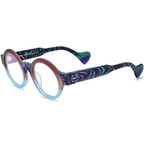 Image of HEPIDEM Multicolor Acetate Glasses Frame Women Oversize Vintage Round Eyeglasses Optical Spectacles 9271