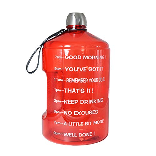 BuildLife 1 Gallon Water Bottle Motivational Fitness Workout with Time Marker/Drink More Daily/Clear BPA Free/Large 128OZ Capacity Throughout The Day(Red,1 Gallon)