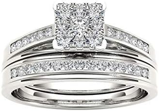 Luxury Square Zircon Double Layer Engagement Bride Ring Wedding Finger Jewelry
