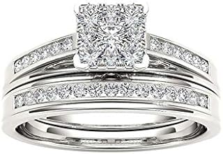 Luxury Square Zircon Double Layer Engagement Bride Ring Wedding Finger Jewelry