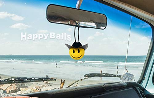 HappyBalls Happy Smiley Cowboy Car Antenna Topper/Mirror Dangler/Desktop Spring Stand (Pack of 2)