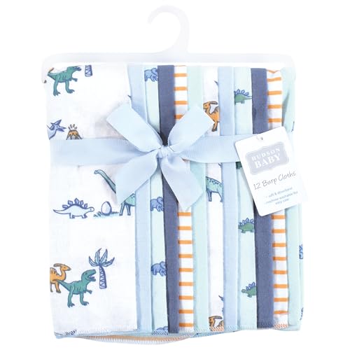 Image of Hudson Baby Unisex Baby Cotton Poly Flannel Burp Cloths Bundle, Pastel Dino, One Size
