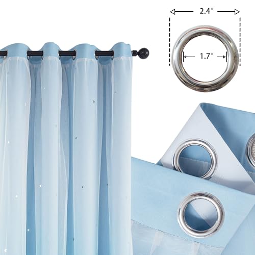 Image of Yancorp Curtains for Girls Bedroom Kids Room Rainbow Curtains Nursery Curtain 63 inches Length Grommet Rainbow Color for Playroom(Ombre Blue, W52 X L63)
