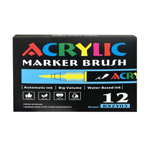 12色のアクリルペイントペンとブラシチップ付き液体塗装マーカーペンジャーナリングのための塗装ぬりえぬりえ