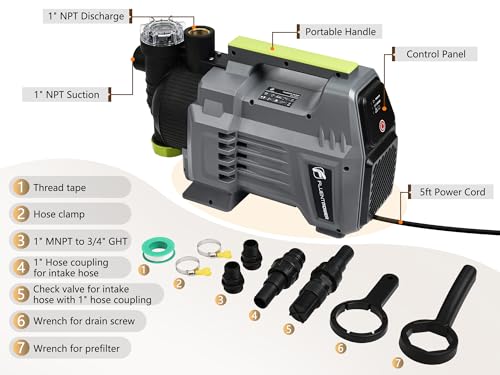 Image of FLUENTPOWER 1.5HP Automatic Garden Booster Pump with Integrated Prefilter, 1300GPH, Lift 150FT, Portable Shallow Well Jet Pump, Water Transfer Draining Pump for Home Garden Lawn Sprinkler Irrigation