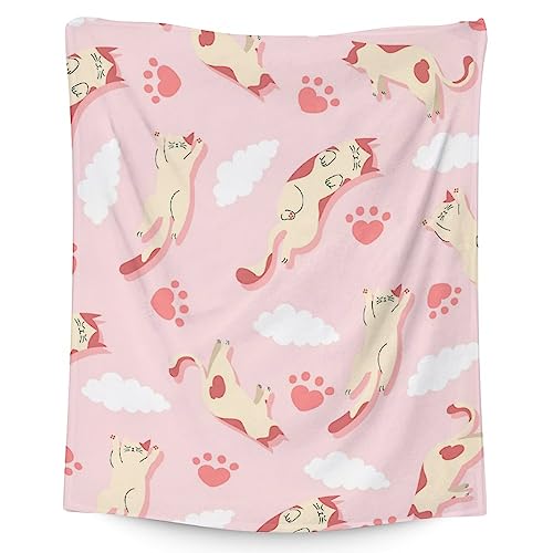 Cat Blanket Gifts - 40"x50" Cute Throw for Kids & Adults - Pink Soft Fuzzy Blankets for Bed, Couch & Living Room