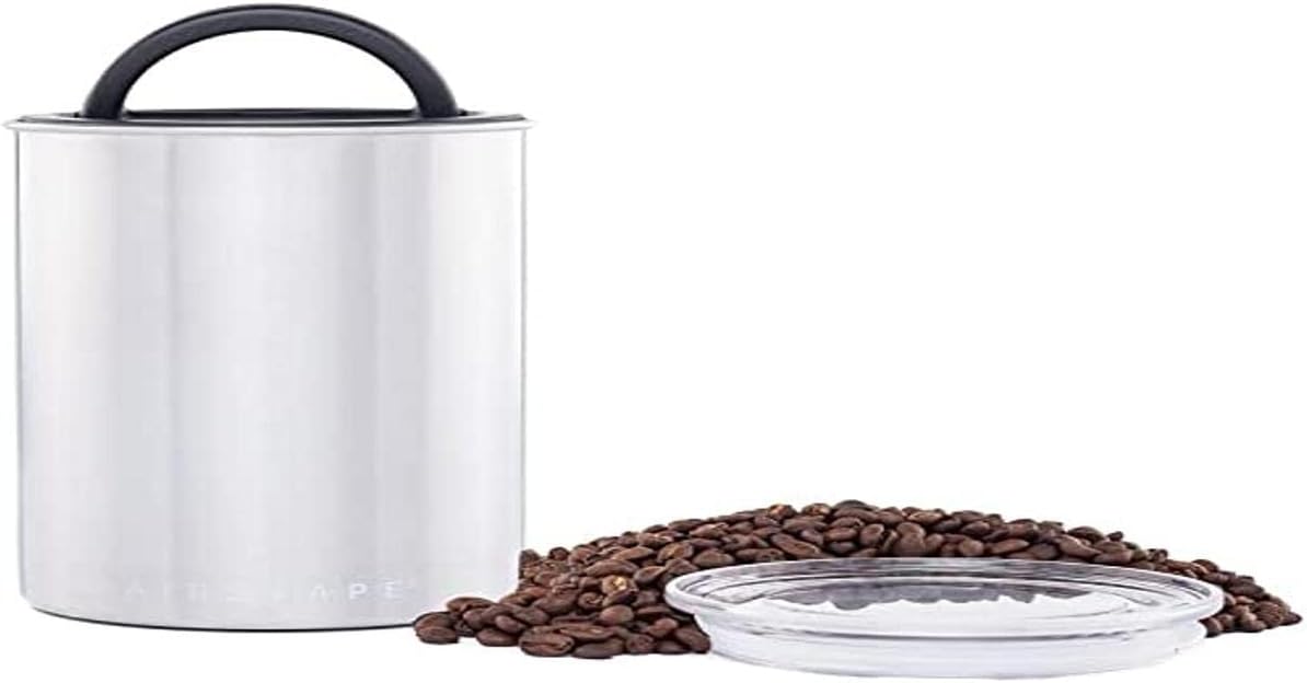 Airscape Stainless Steel Coffee Canister | Food Storage Container | Patented Airtight Lid | Push Out Excess Air and Preserve Freshness (Medium, Brushed Steel)