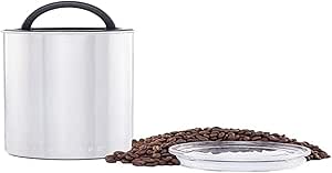 Planetary Design Airscape Stainless Steel Coffee Canister | Food Storage Container | Patented Airtight Lid | Push Out Excess Air and Preserve Freshness (Medium, Brushed Steel)