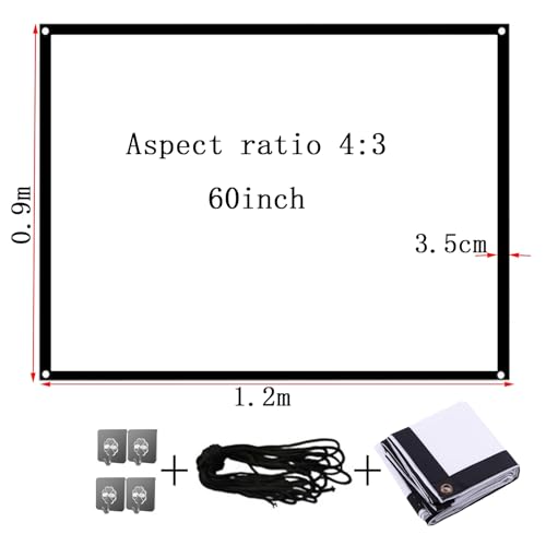 Image of Portable Outdoor Movie Screen, 60-200 Inch 3D Projector Screen Foldable Movie Screen for Projectors Enjoy Outdoor Film Movie Night, Projector Backing Black Movies Screens(4:3,60 inch Screen)
