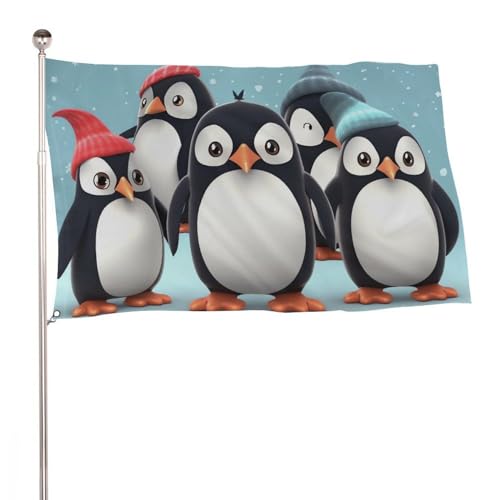 Drapeau de jardin pingouin mignon en grand format avec oeillets metalliques