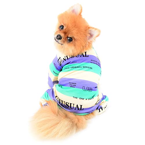 SMALLLEE_LUCKY_STORE Haustierkleidung, Mehrfarbig, gestreift, Baumwolle, Pyjama für kleine und mittelgroße Hunde Katzen, Schlafanzug, Overall, Nachtwäsche, Outfits für Yorkie Chihuahua, Grün, M