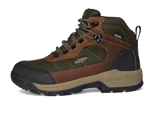 KEEN Utility Men's Skokie Hiker Style Mid Height Soft Toe 90 Degree Waterproof Work Boots, Forest Night/Black, 11.54