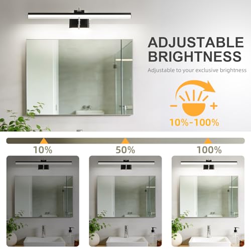 Image of Modern Bathroom Light Fixtures 23 inch Led Vanity Lights,11W,Rotatable,Black BAR Bathroom Lighting fixtures Over Mirror,4000K Daylight Dimming Wall Light Fixtures for Bedroom
