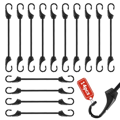 Zyluniy Tendeurs Elastique avec Crochets, 14 pièces Élastiques avec Crochets, 15cm Extenseurs résistants, Multifonctionnel Toile d'huile étanche Extenseur pour vélo, Voiture, remorque & Jardin