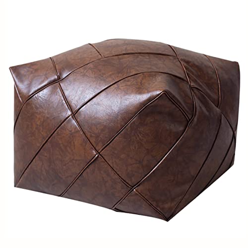Puf otomano de cuero marroquí de alta calidad, cuadrado, reposapiés y puf, solución de almacenamiento sin relleno, moderno puf marrón, 48 x 48 x 38 cm