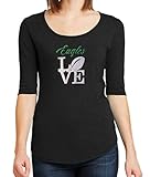 Women's Eagles Love SPARKLE T-Shirt - Half Sleeve Scoop Neck - Tri-Blend - SOFT FEEL,Black,Medium