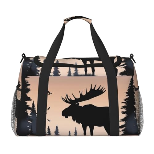 Moose Mountain Pine Tree Wilderness Travel Duffel Bag Lightweight Waterproof Carry On Tote Bag Foldable Weekender Overnight Bags Sport Gym Bag For Women Men